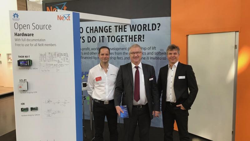The board (Geert Maurissen, Kjell Johansson and Jörg Hellmich) opened the stand at Interlift 2017 Board opened the stand at Interlift 2017