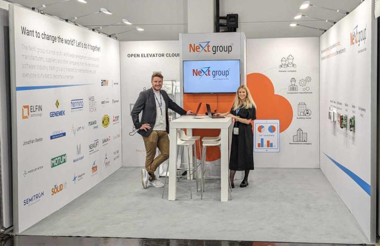 Interlift 2023 - waiting for first visitors at NeXt group booth